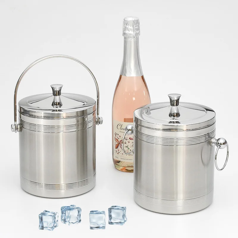 

Beer bar durable stainless steel ice barrel wine cooler chiller double wall champagne ice bucket, Silvery