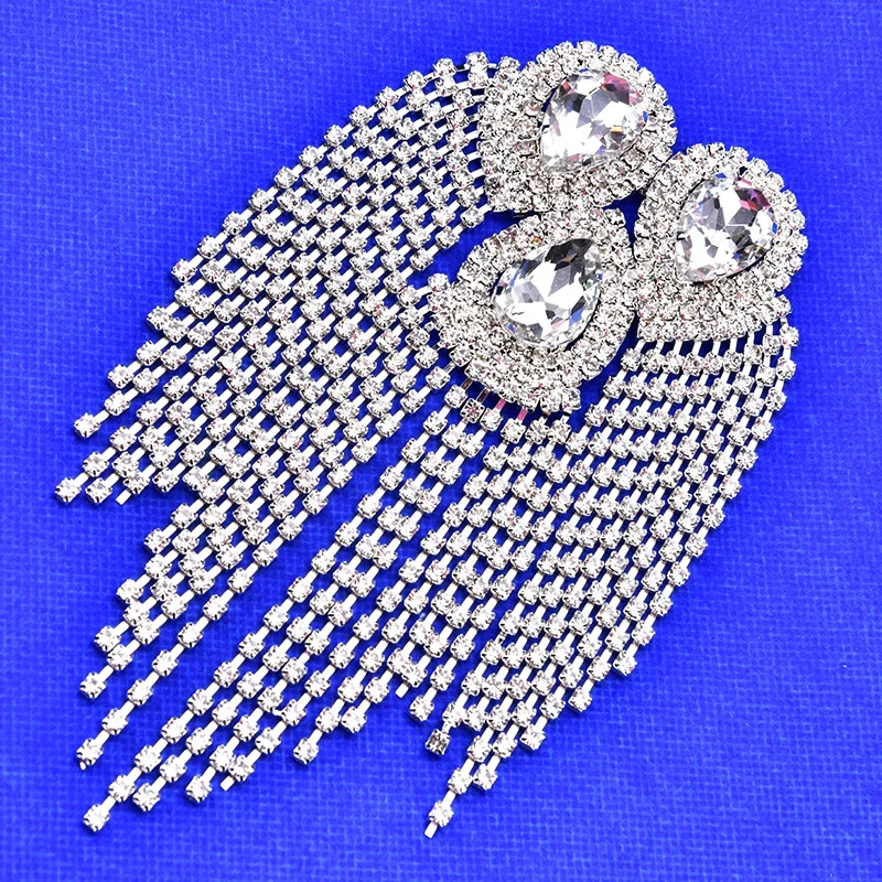 

New Sew on Crystal Rhinestone Tassel Applique Glass Strass Patches for Shoulder Shoes Bags Clothes