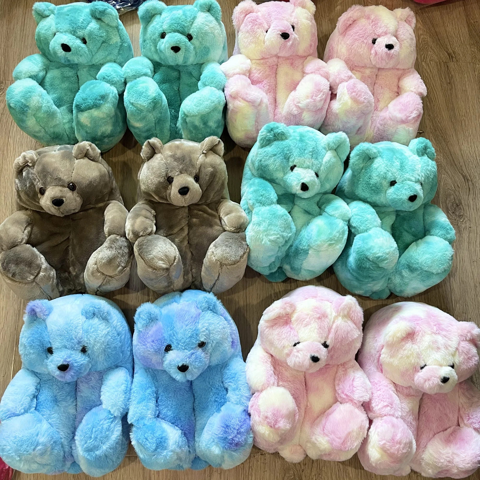 

2021 New color teddy bear Slippers Colorful Indoor Women's House Slippers Plush teddy bear slippers, As pics