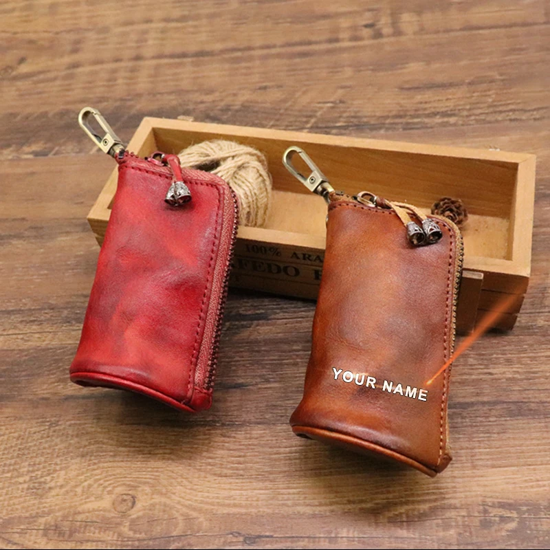 

Drop Shipping Custom Universal Car Key Holder Ring Large Capacity Genuine Leather Men Key Chain Accessories Wallet