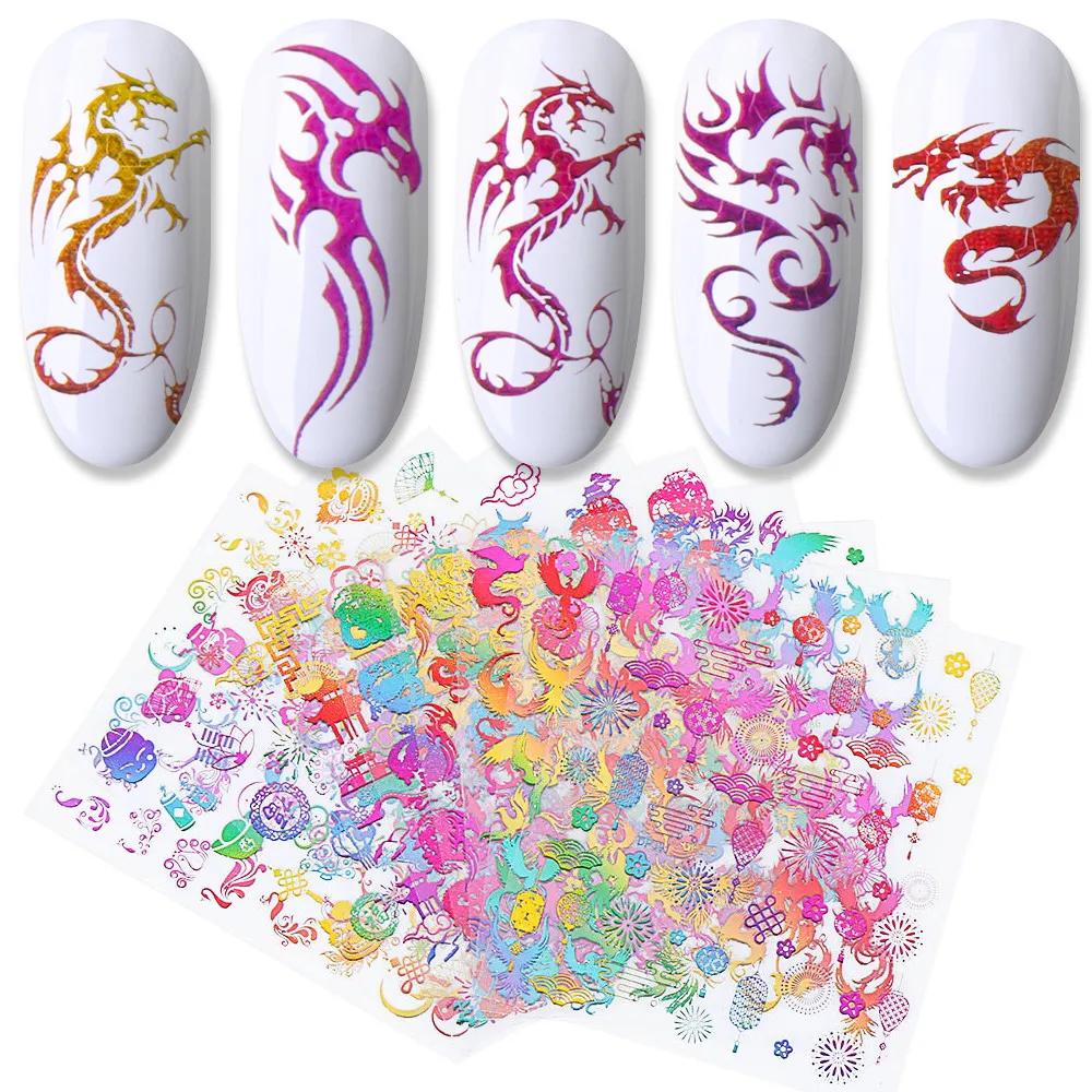 

Nail Art Decorations Dragon Phoenix Nail Sliders Wholesale Gradient Manicure Decals DIY 3D Chinese Style New Year Nail Stickers