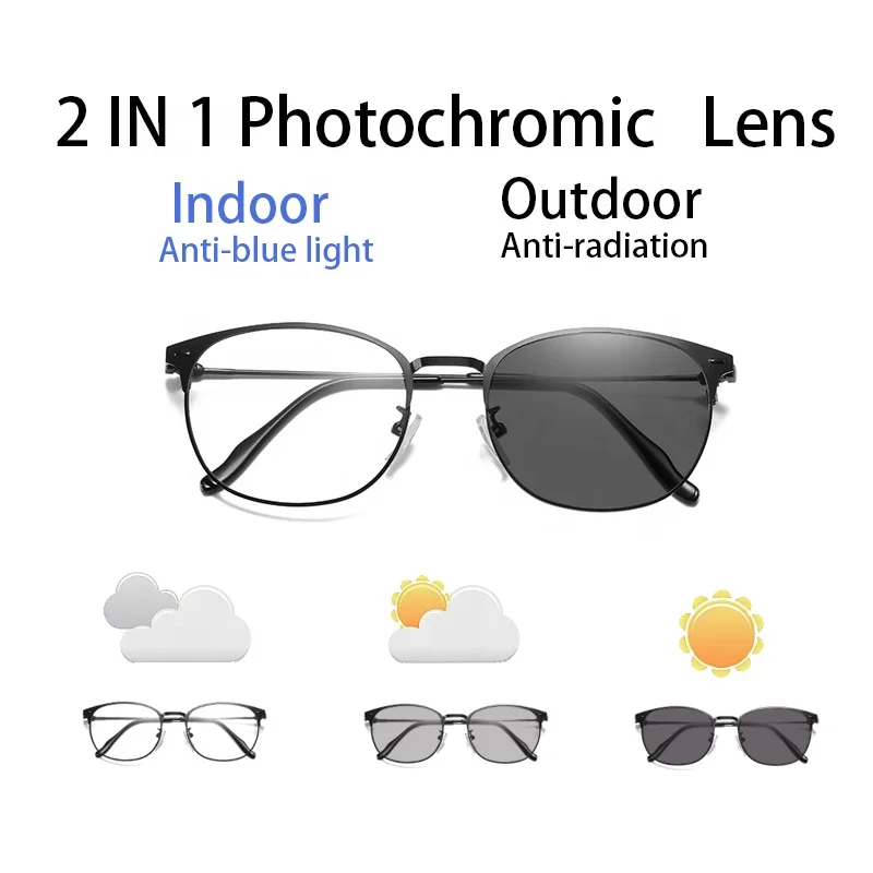 

Photochromic Anti radiation glasses oval metal frame computer eyeware women men eyeglasses