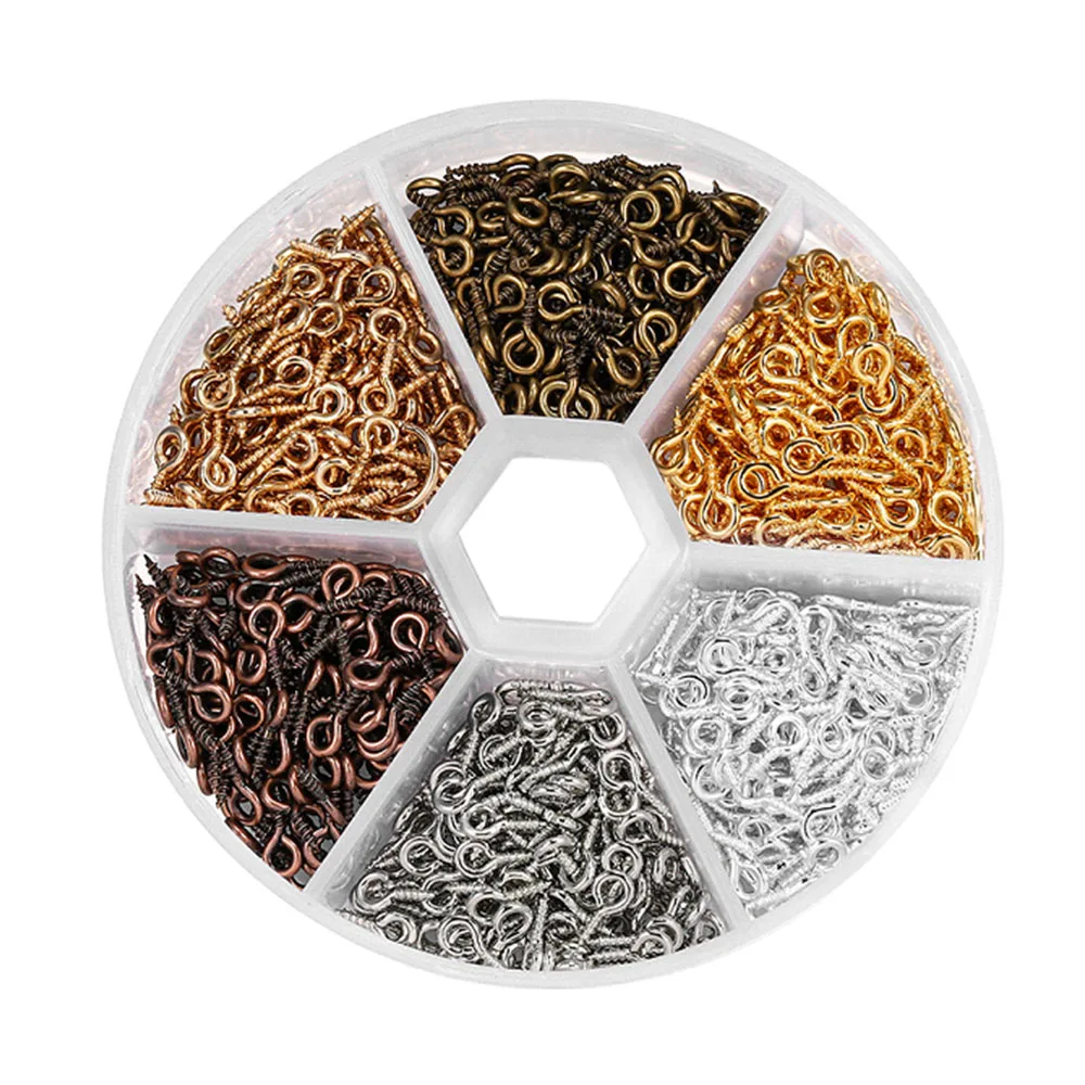 

DIY Mixed 1 Box Small Tiny Iron Screw Eye Pin Eyelets Bail Peg Threaded Iron Clasps Hooks For Jewelry Finding, 6 colors