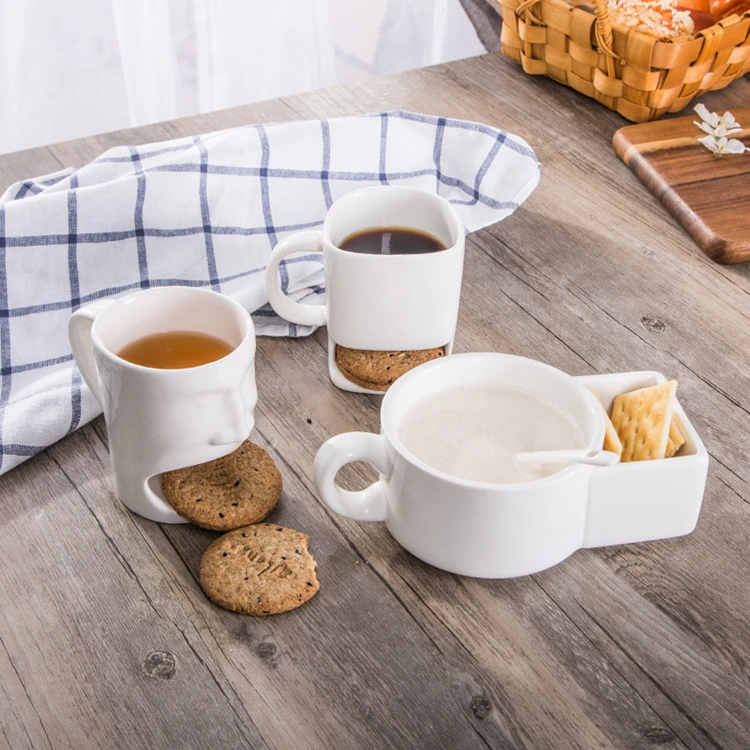 

Factory Wholesale Pure White Ceramic Cup Cookie Holder Milk Coffee Mug