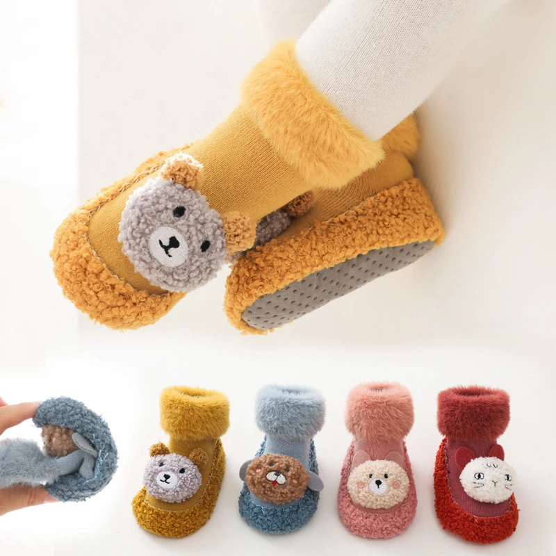 

Thicken Warm Cute Cartoon Baby Floor Socks Autumn Winter Soft-Soled Non-Slip Footwear Baby Toddler Shoes 0-2Y, As pictures