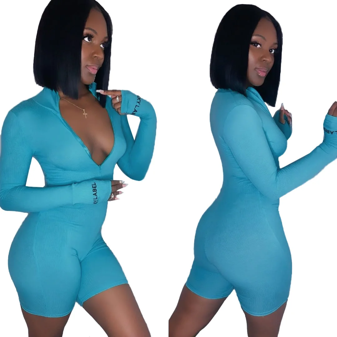 

Fall Lucky Label Long Sleeve Women Jumpers And Rompers Solid Color Short Jumpsuit Women 2020 Deep V-Neck Womens Romper Jumpsuits