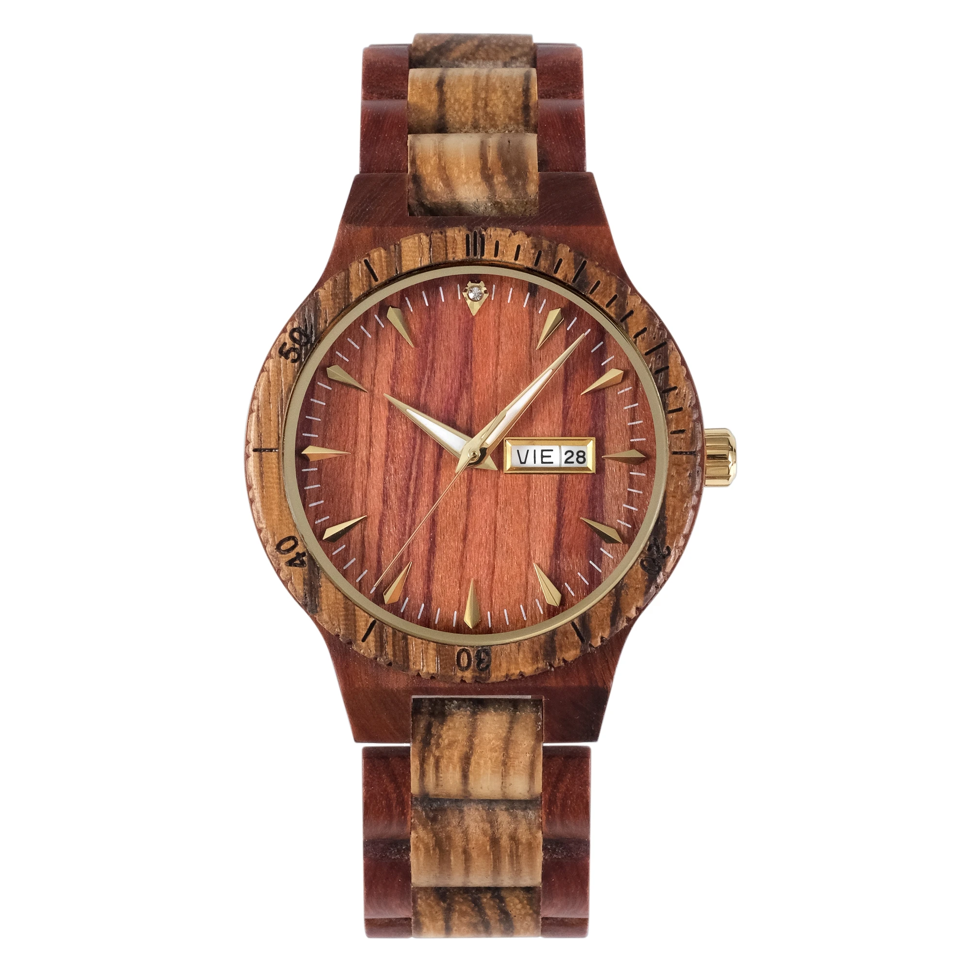 

Mens wood strap watches High quality Japan PC33 movement quartz watches with date week display