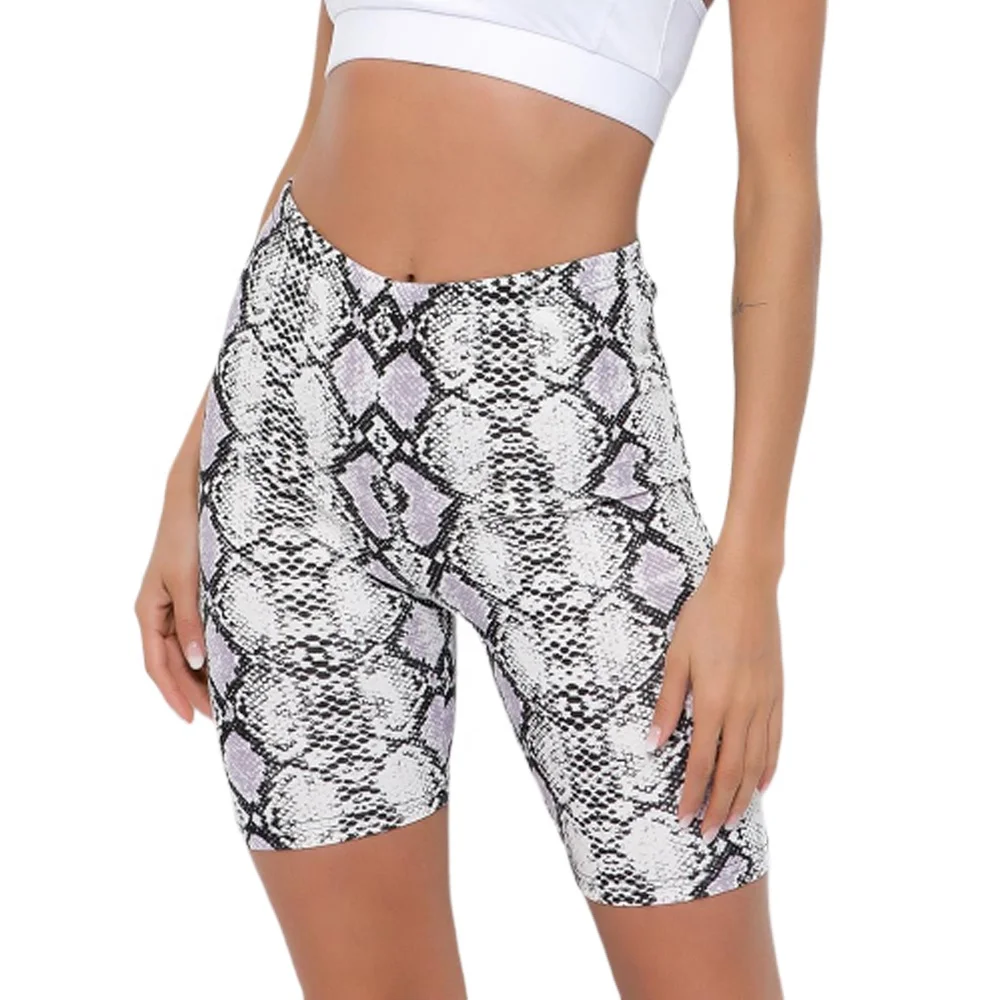 

Womens Snake Skin Printing High Waisted Yoga Shorts