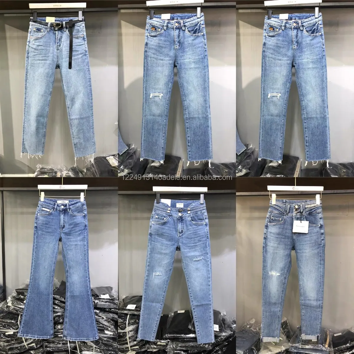 

Wholesale women elastic high waist skinny jeans fashion ladies jeans