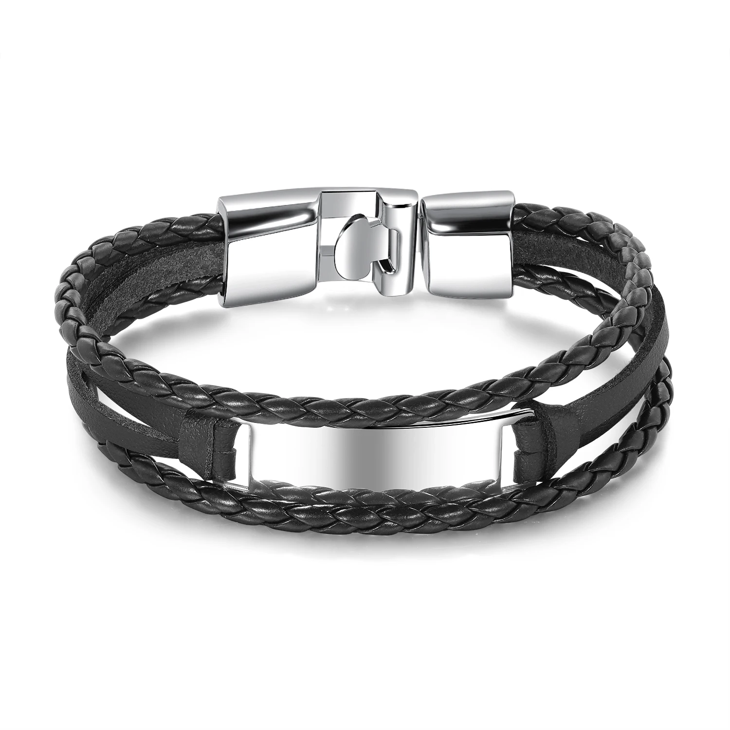 Wholesale Bulk Custom Black Fashion Pu Leather Bracelet For Men Jewelry
