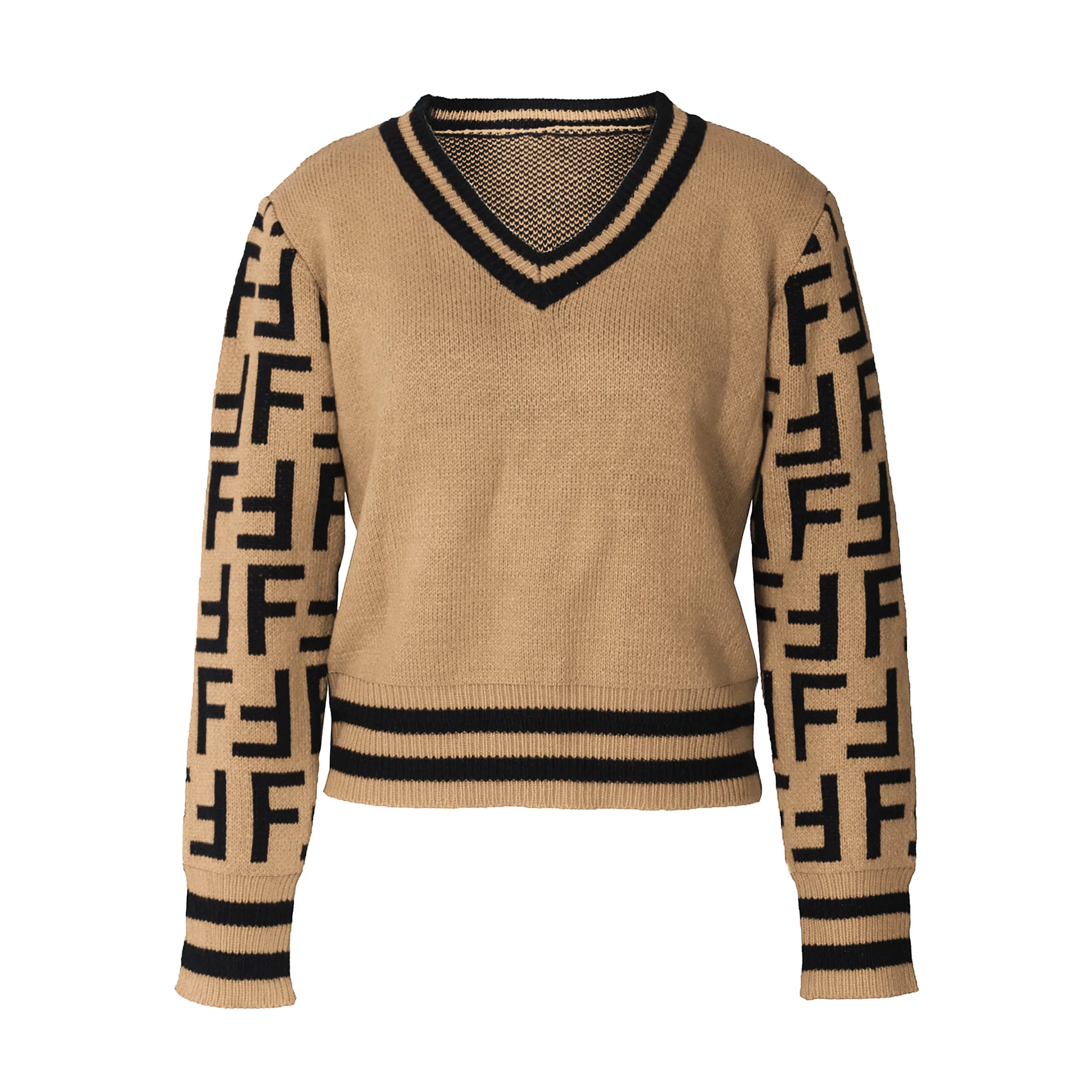 

Z060Hot style lady sweater v-neck fitted pullover f-letter knit