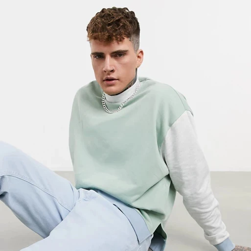 

Wholesale Quality Drop Shoulder Color Block Men Sweatshirt