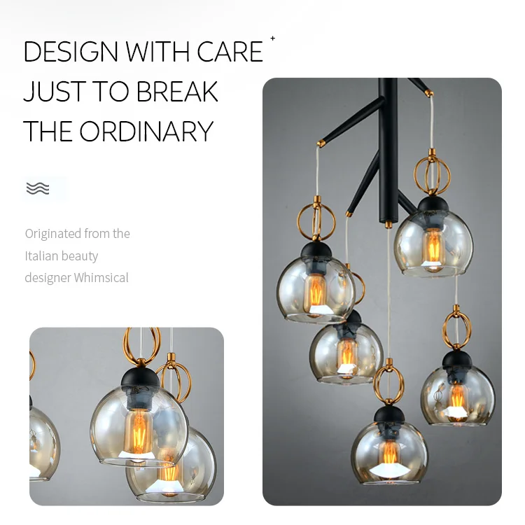 Modern Decorative Living Room Lighting Iron Glass Lamp Shade Chandelier