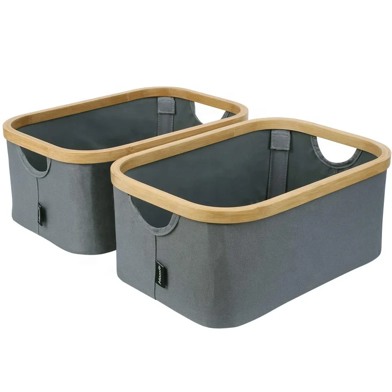 

Fabric Folding Bamboo Storage Box for dirty clothes collapsible laundry storage hamper Basket with handle, Customized