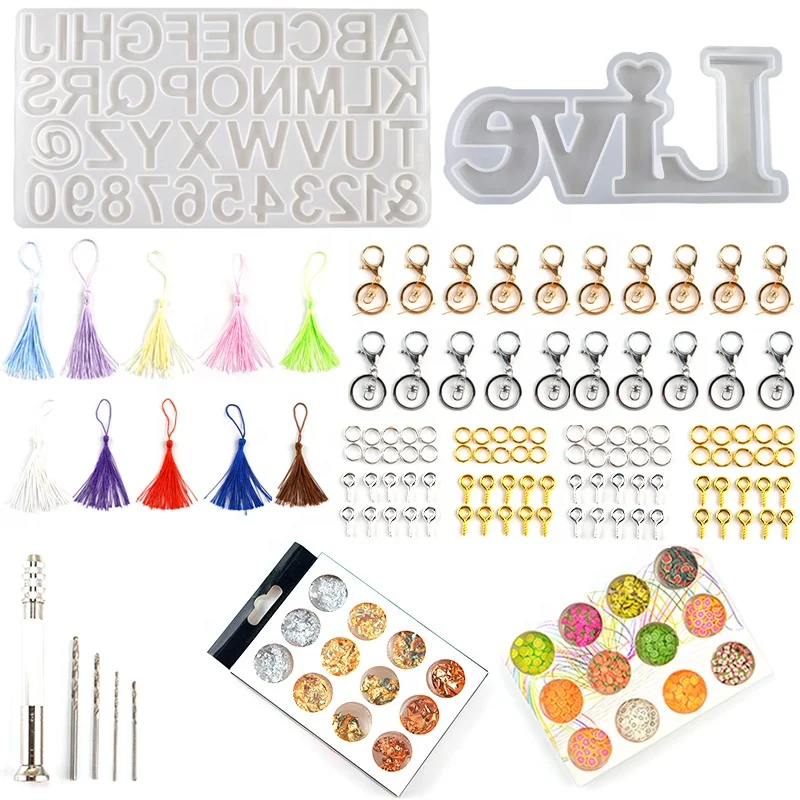

Letter Silicone Mold Key Chain Metal Accessories Gold Foil Tassel Jewelry Set Production Silicone Resin Mold