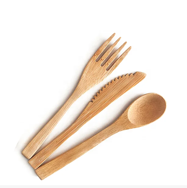 Private Label Biodegradable Bamboo Utensils Reusable Eco-Friendly Cutlery Set