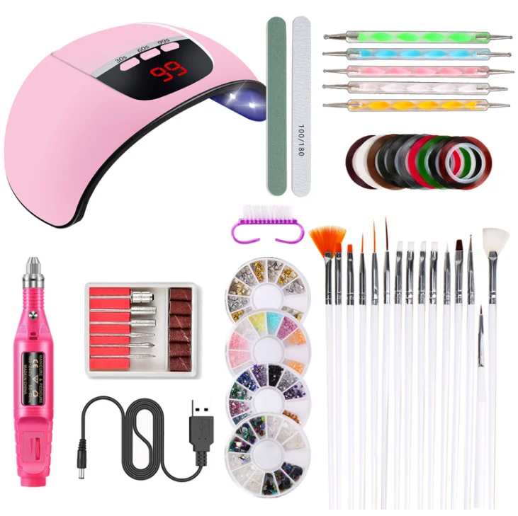 

Jinyi 45W Beginner UV Led Light Nail Polish Lamp USB Nail Drill Polisher Decoration Paint Pen Art Tool Kit Set For Salon Use, White/pink