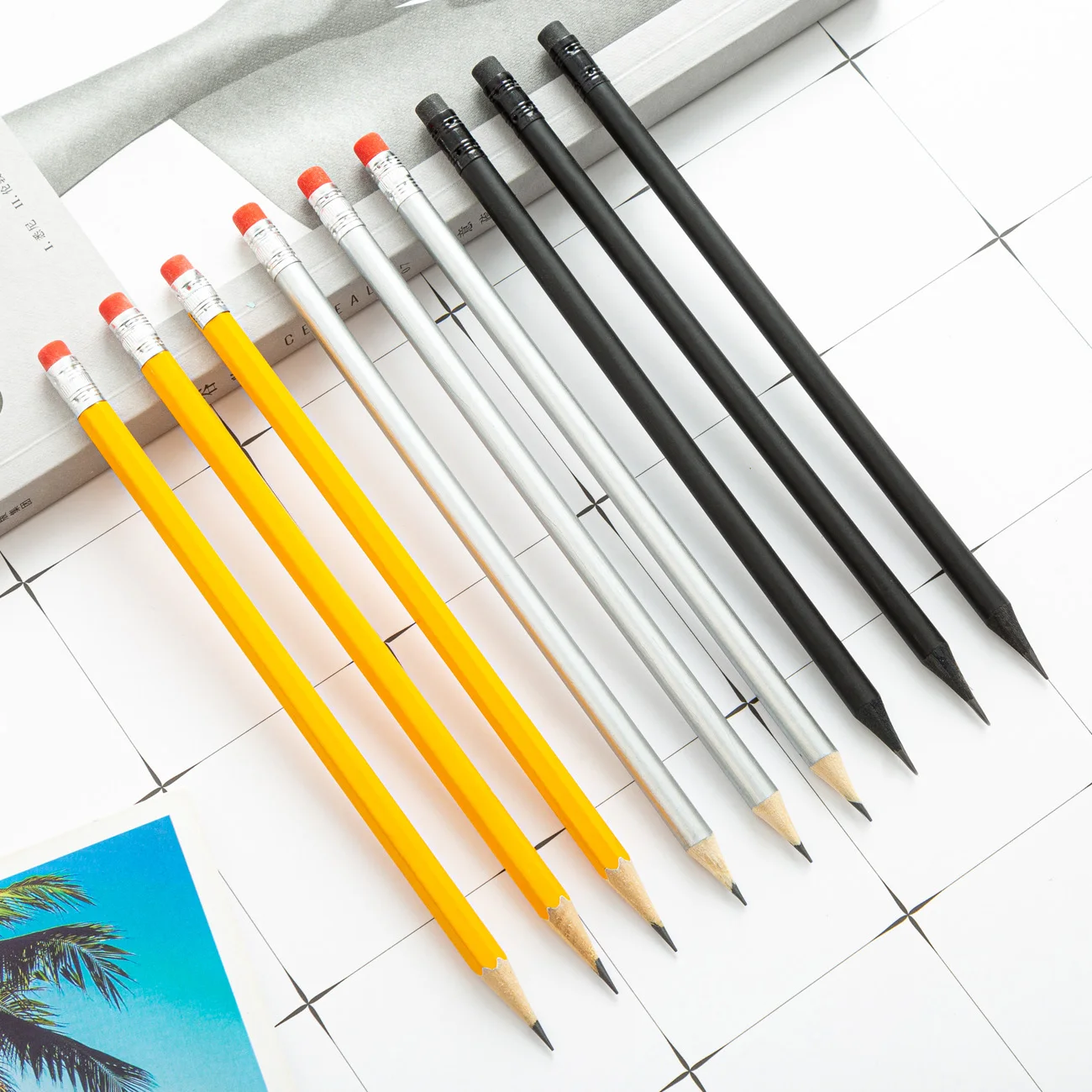 
Promotion Custom logo printed Black wooden Multi-color pencil HB Pencil with Eraser 