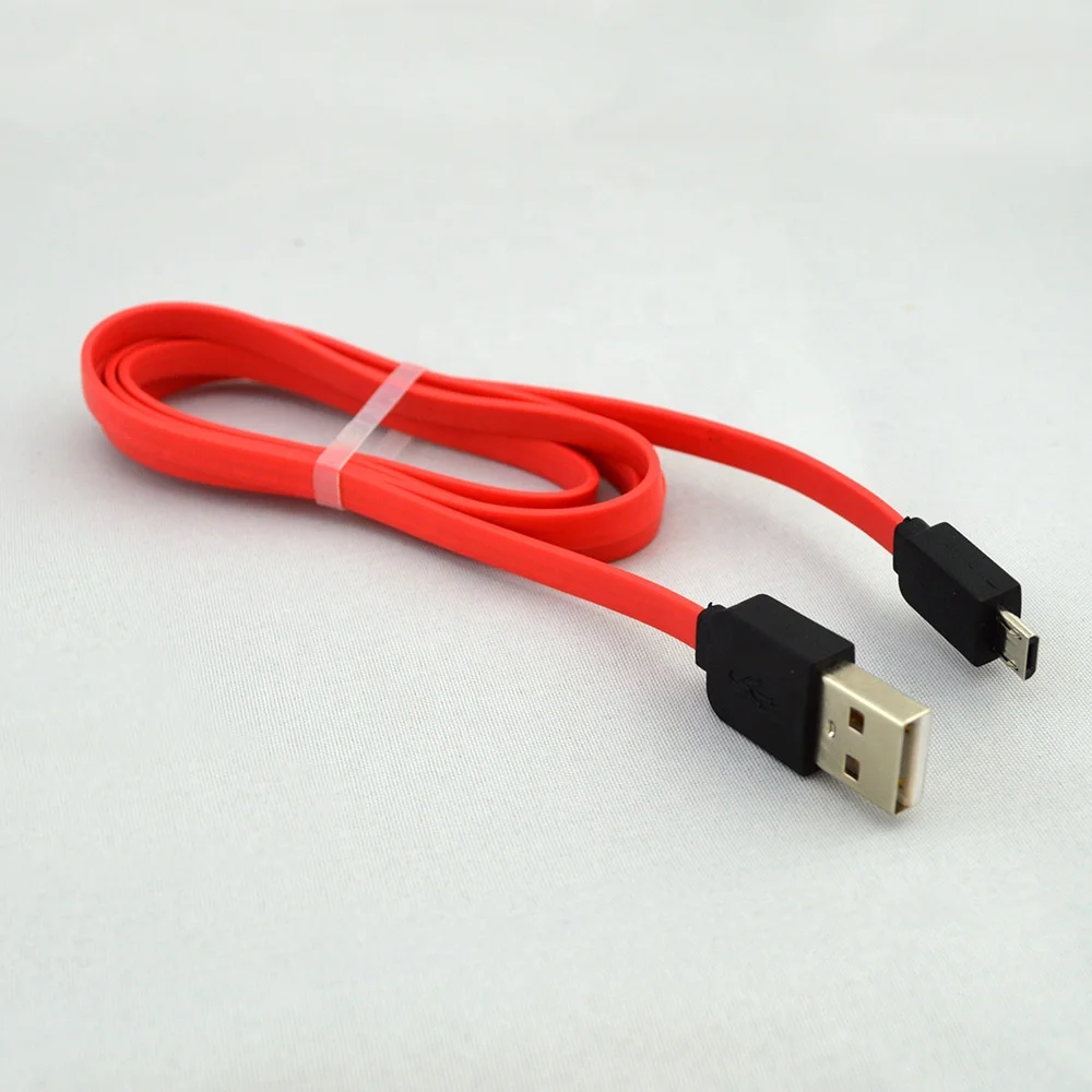 

Wholesale Soft TPE Flat Micro USB Cable 1M Silicone Flat Charging Cable Data transfer for Android Mobile Phone, Red, black