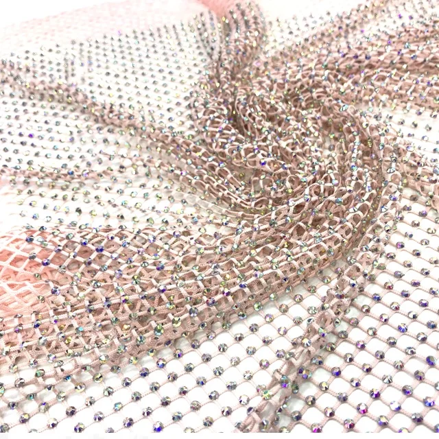 

S110 50cm X150cm SS12 Wholesale Mesh Fabric Trimming Stretch Elastic Crystal Glass Rhinestone Net Mesh for cloth, Crystal ab color stones