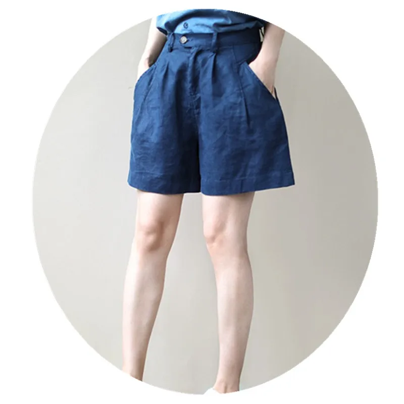 

Summer loose short pants 3D cutting wide leg linen pants women