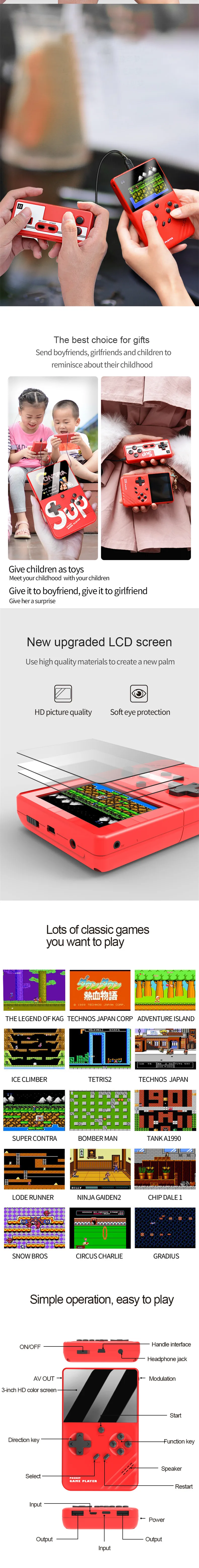 color screen handheld portable video game retro two players game player 10000mah - ANKUX.COM