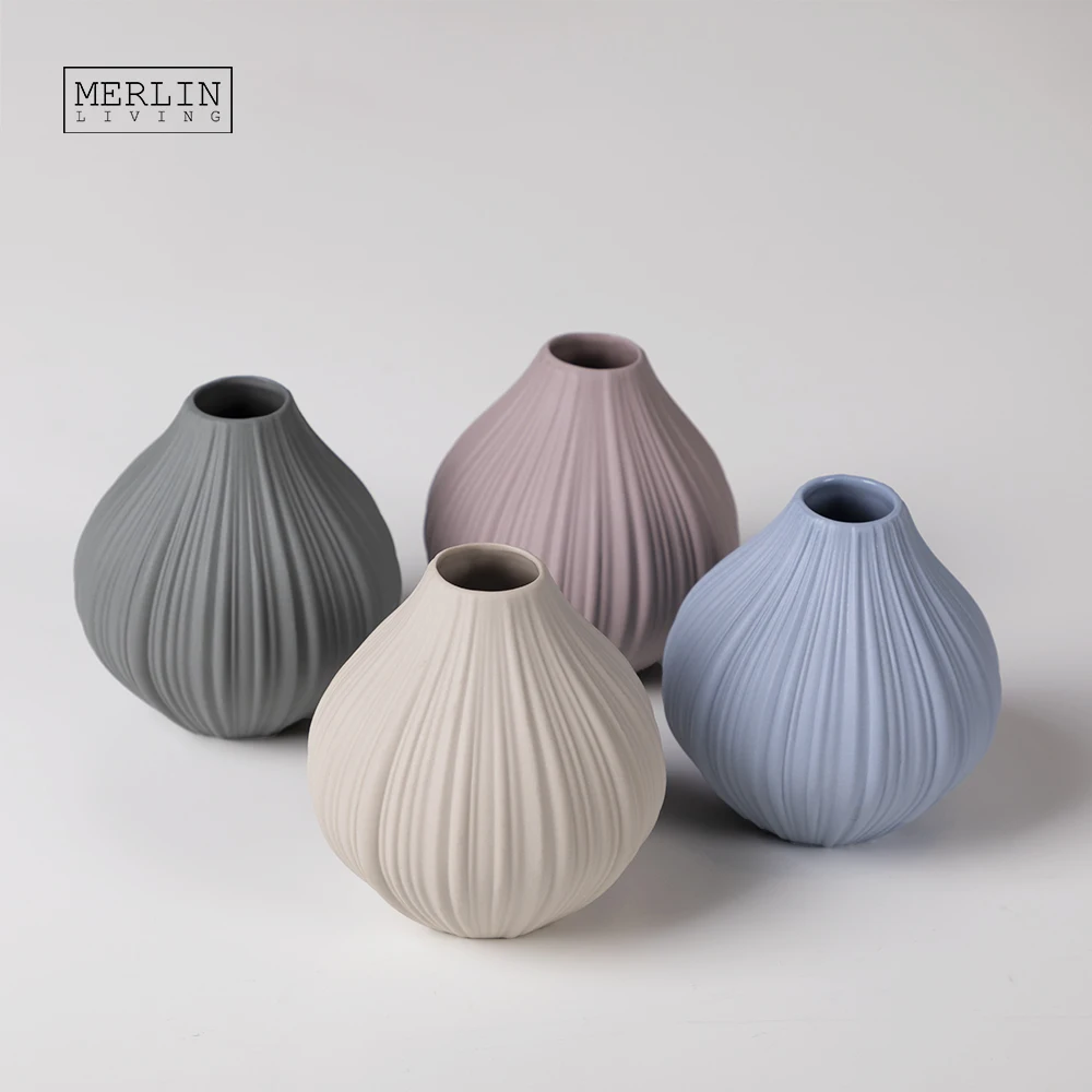 

Merlin cheap nordic Mini vases set for home decor small colorful ribbed flower bud vase for ceramic & porcelain vase
