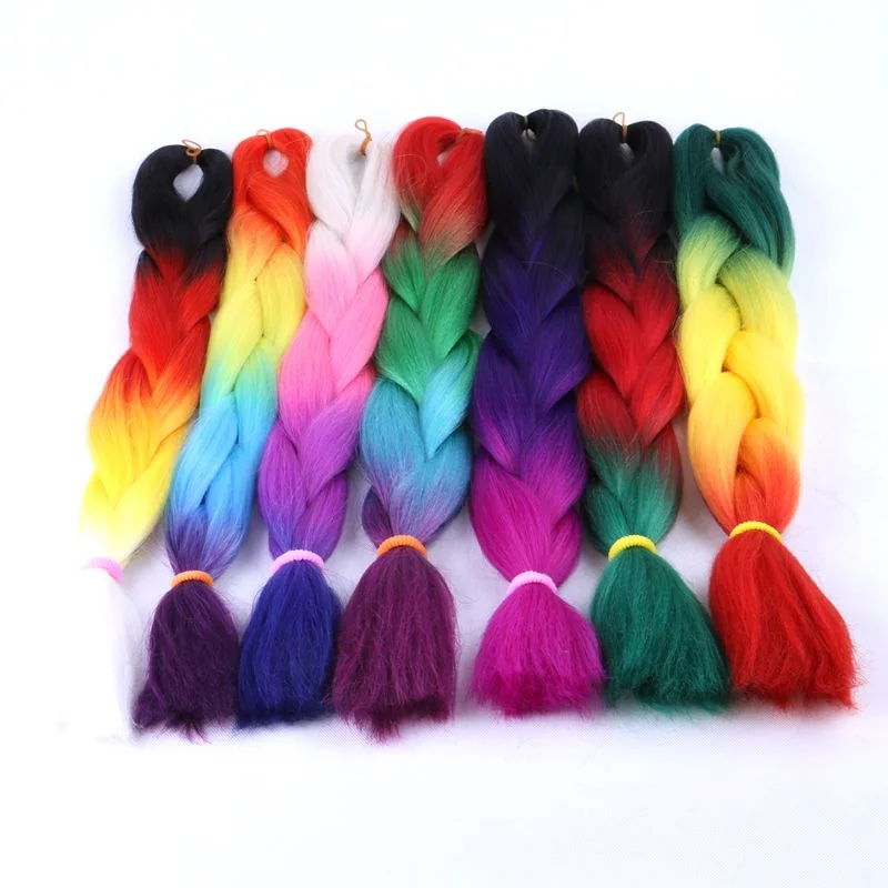 

Hot Sale Large Stock Cheap Price Ombre Two Tone Synthetic Jumbo Crochet Braiding Hair, Singel color, 2 tone color, 3 tone color and 4 tone color