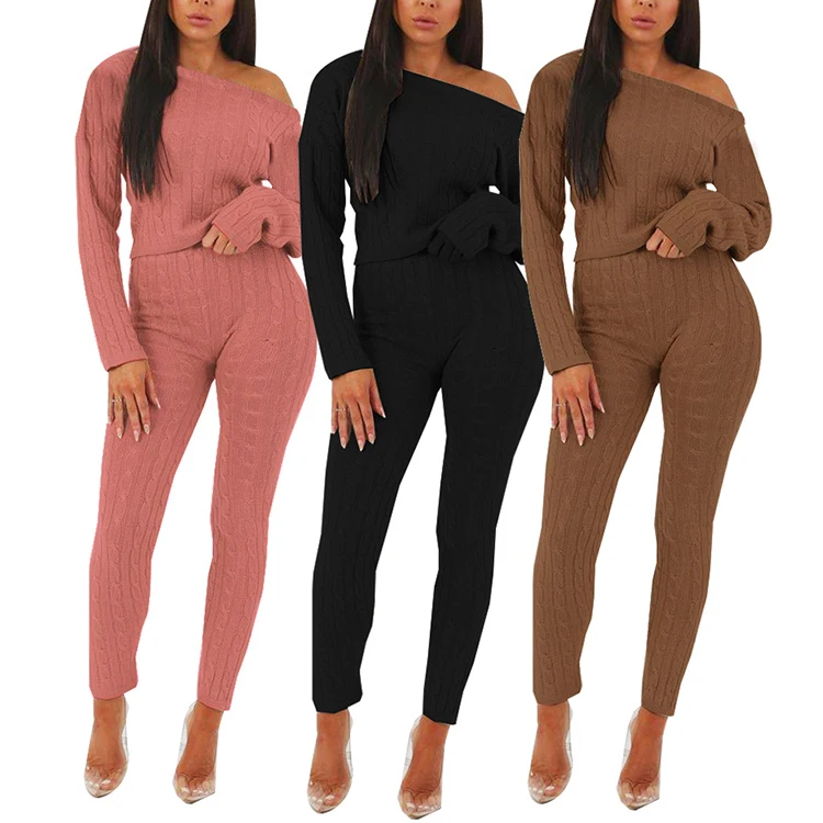 

Custom boutique sweater suit fall women clothing two piece sets, Black, pink, brown