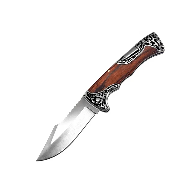 
440c Folding Best Tactical Camping Good Wood Handle Knives Columbia Wholesale Wooden Pocket Knife 