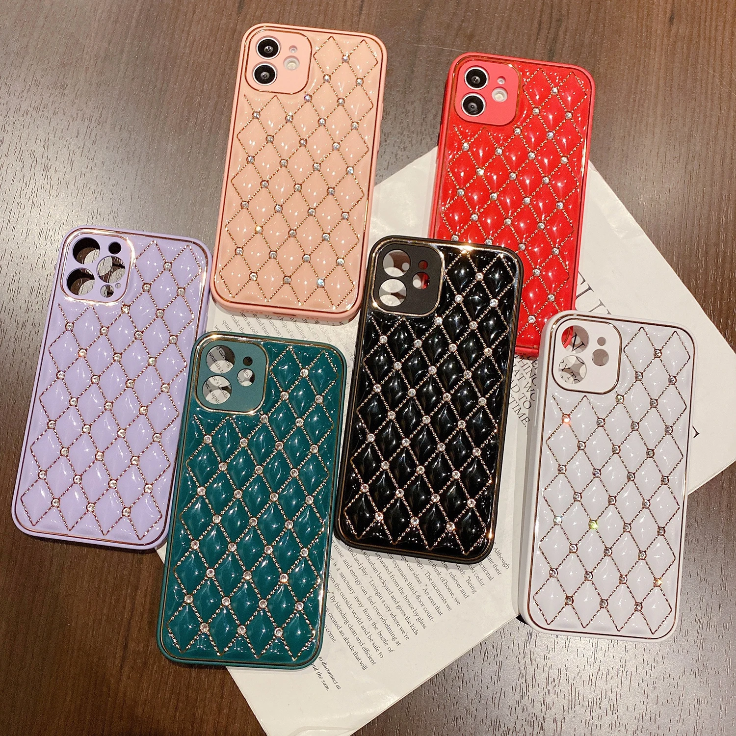 

Plating Glitter Diamond Mobile Cover Camera Protective Phone Leather Case For Iphone 12 Pro Max, 6 colors