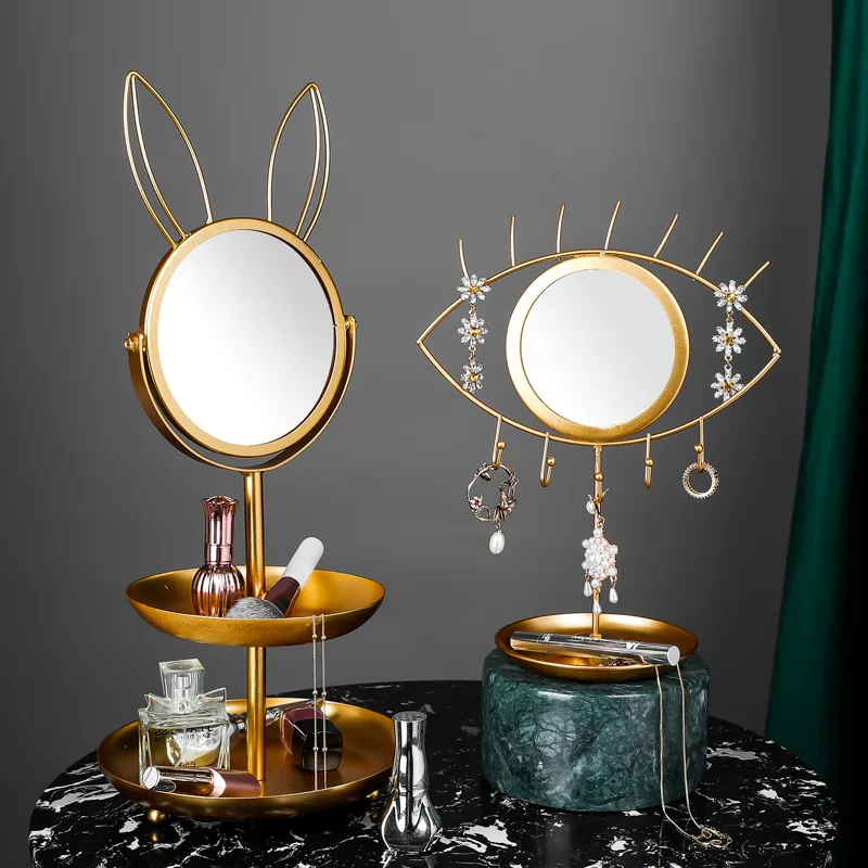 

Hot sale Nordic Home Decor Tableware Lovely Eye Rabbit Makeup Decorative Mirror with Jewelry storage rack, Customized color