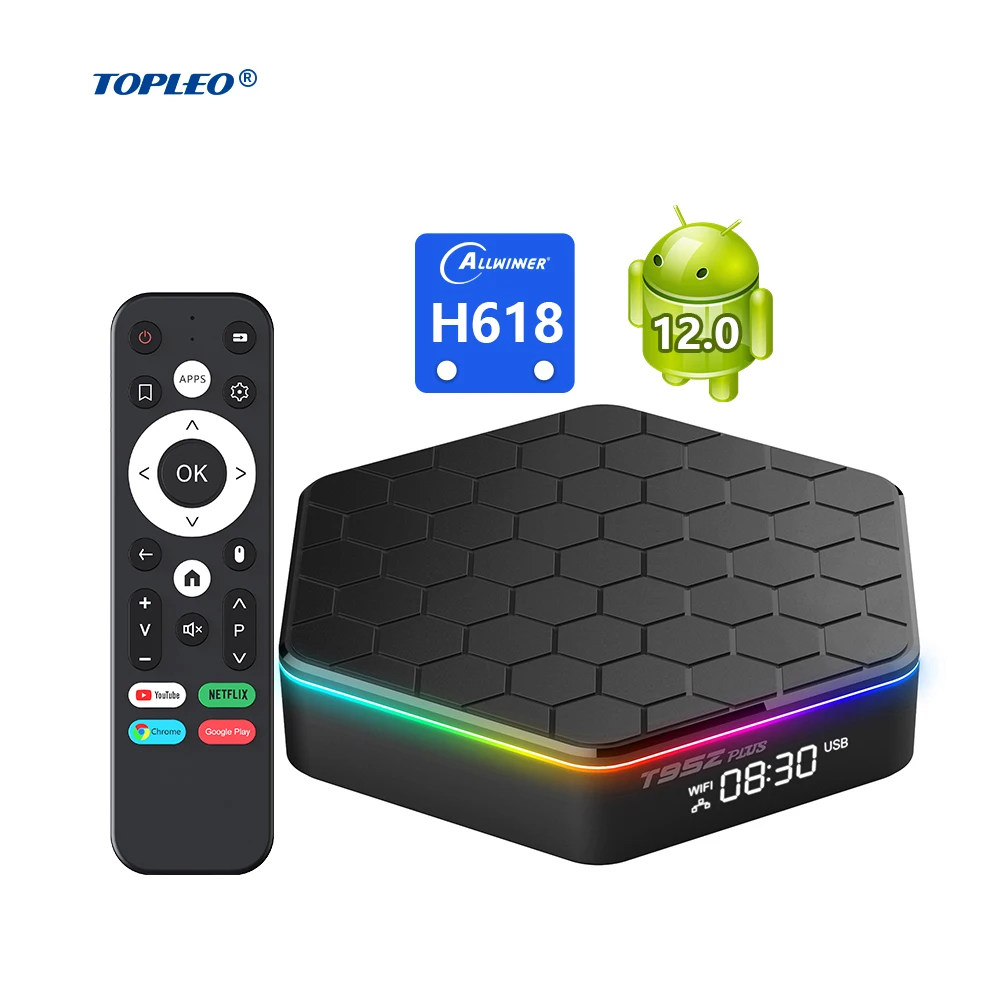 

Topleo Rgb Light BT5.0 Allwinner H618 Dual Wifi 6k Media Player Set Top Box t95z plus 12 android tv box