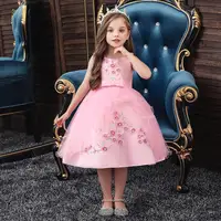 

Korean style three-dimensional flower children's dress Pink Ball girl Dress for party Beaded Bridesmaid Dress for 6 years