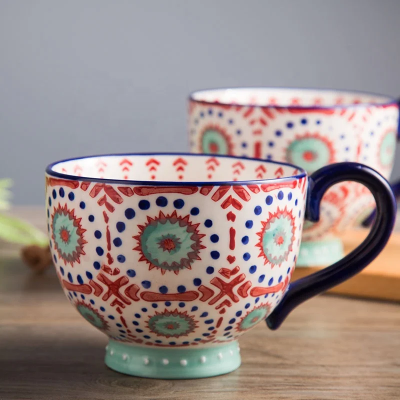 

Red circle pattern milk tea coffee cup ceramic cup