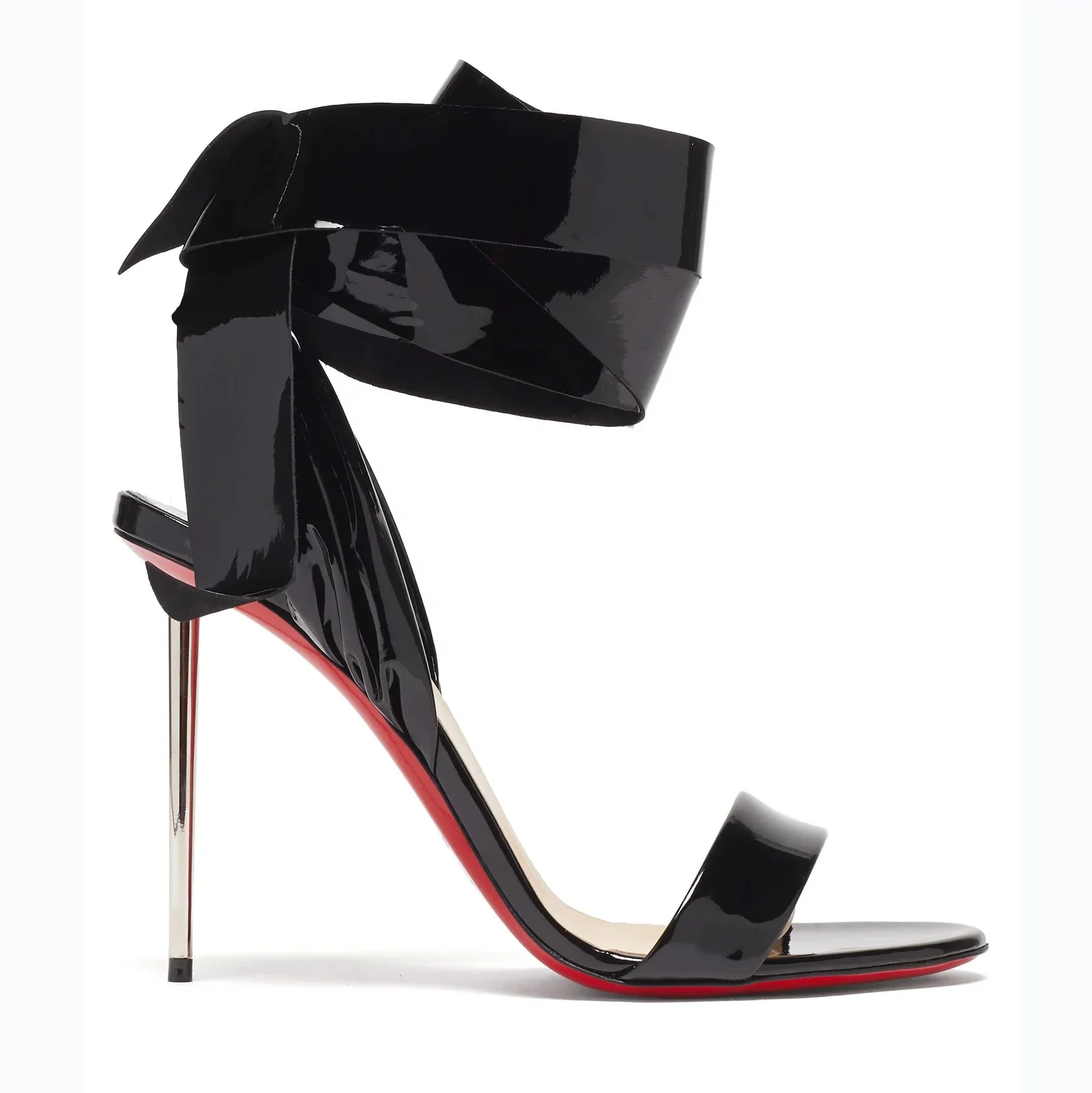 

New Design Women Designer Shoes Luxury Brands Round Toe Lace Up Metal Heel Spike Heels For Women And Ladies Heeled Sandals, Black