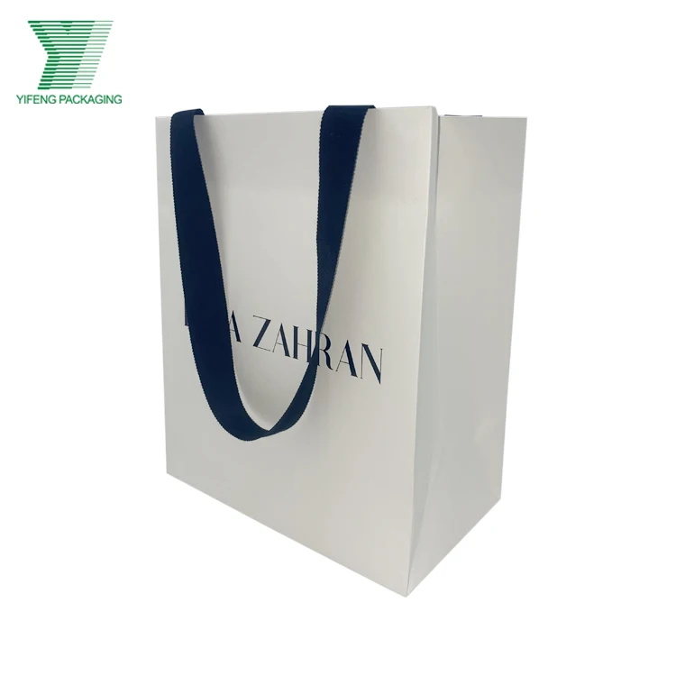 

Custom Luxury Matt White Gift Garment Paper Shopping Bags With Black Logo Printing