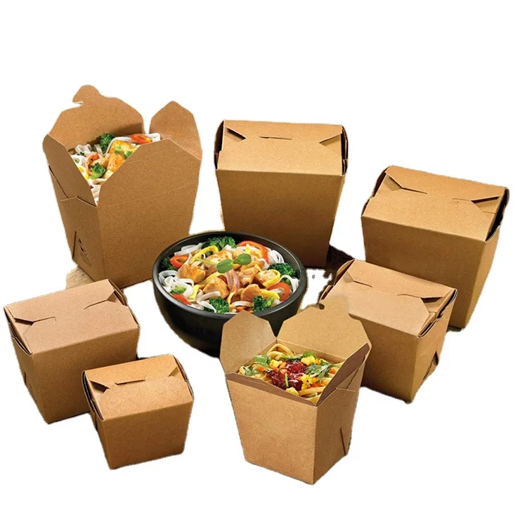 

Bio degradable bento lunch box disposable fast food snack spaghetti kraft paper lunch boxes