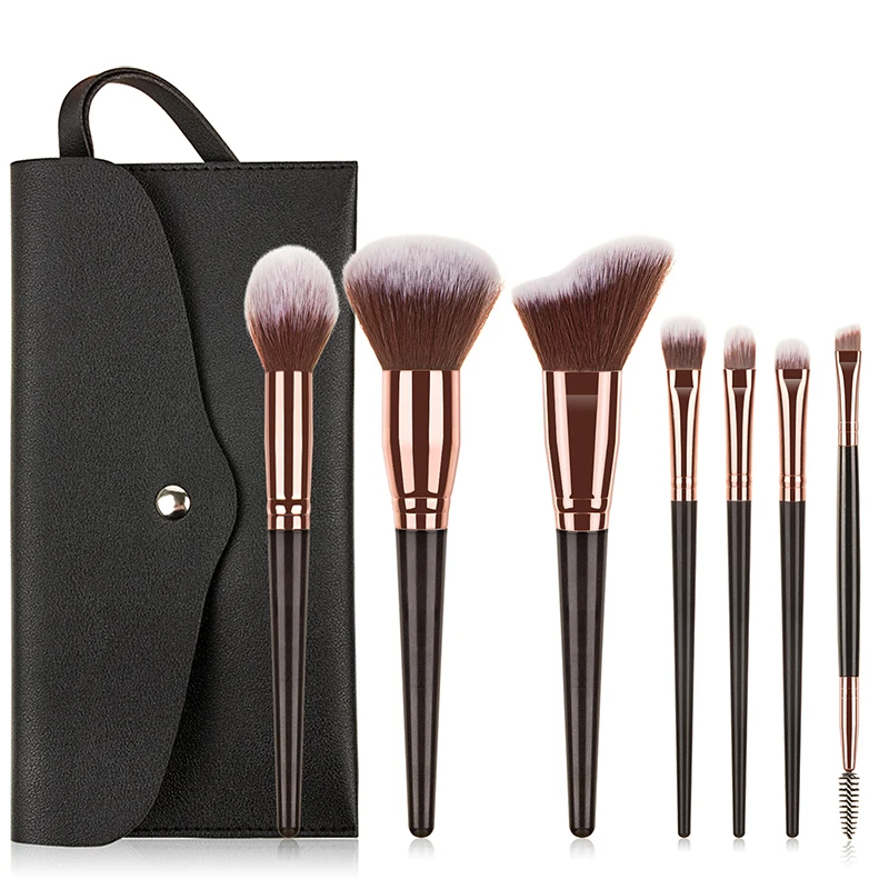 

Cosmetics brush black and brown 7 pcs black gold rosegold synthetic gold brown makeup brushes set, Black/brown