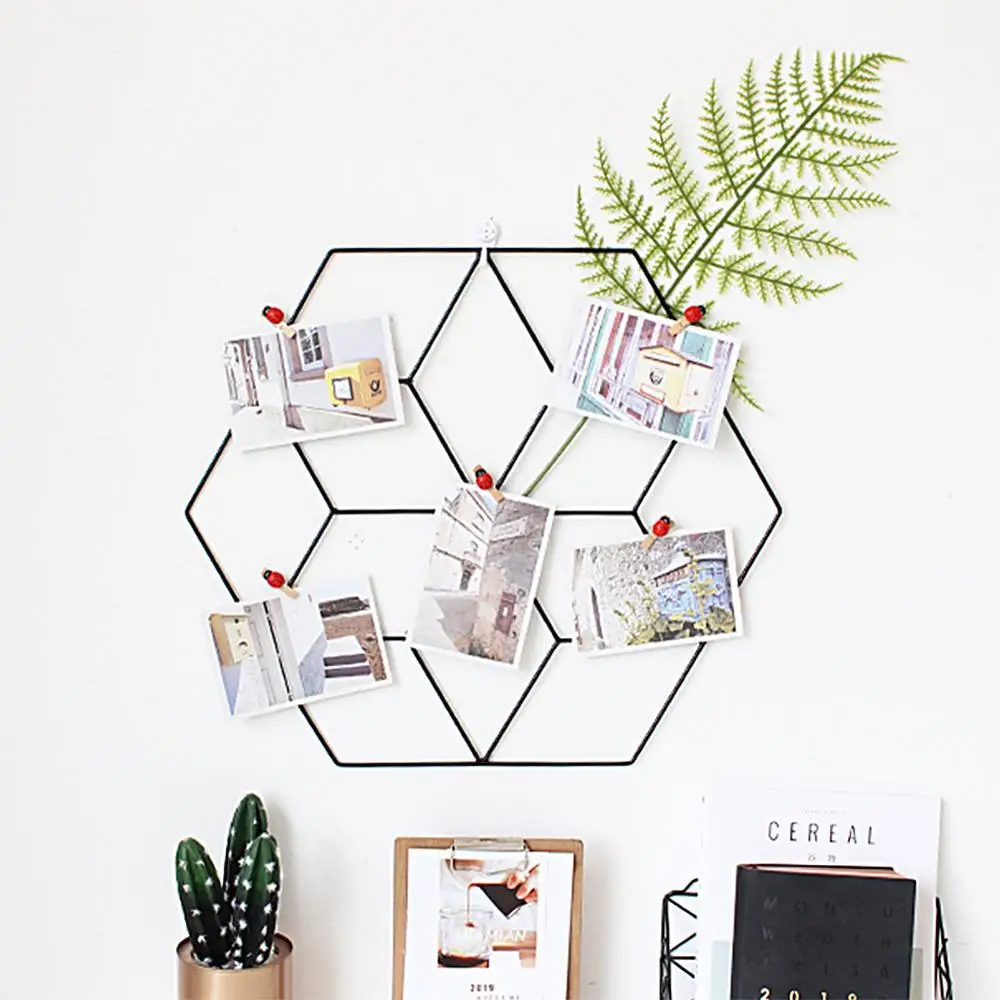 

Multi-function Iron Metal Grid Photo Frame Mesh Storage Rack Home Diy Decoration Wall Art Display, As photo