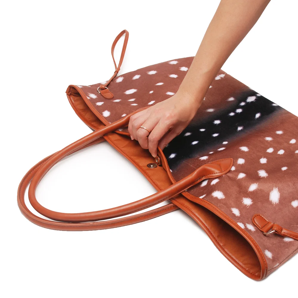 

Flannel Deer Tote Bag Deer Hide Axis Weekend Handbag dom1001123 Leather Fuzzy Deer Skin Purse