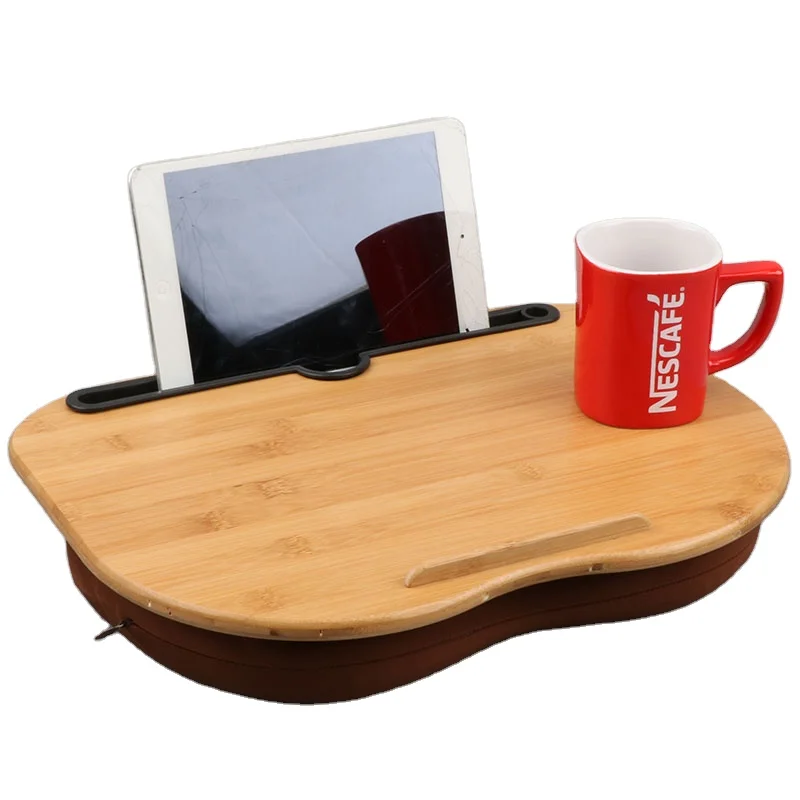 

Portable Bamboo Laptop Bed Sofa Desk laptop Stand Tray Lap pillow Table Lap Desk With Soft Pillow Cushion