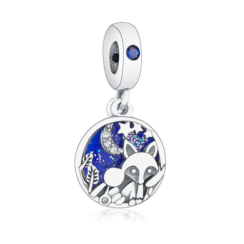 

Fine Jewelry Fashion 925 Sterling Silver Animal Fox Rabbit Blue Sky Moon Star Pendant Charms