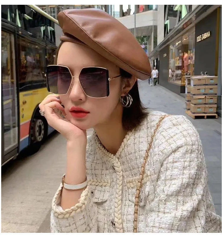 

2021 unique summer women uv 400 new big frame temperament sunglasses female, As pic