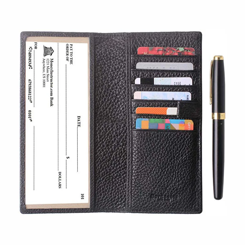 

genuine leather check book pencil wallet business card holder