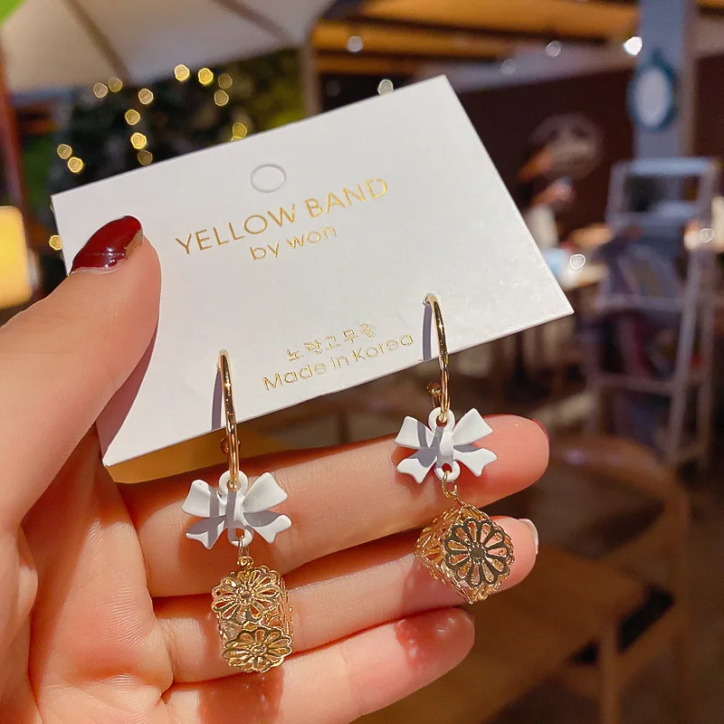 

fashion jewelry trendy square bow drop earrings cubic zirconia