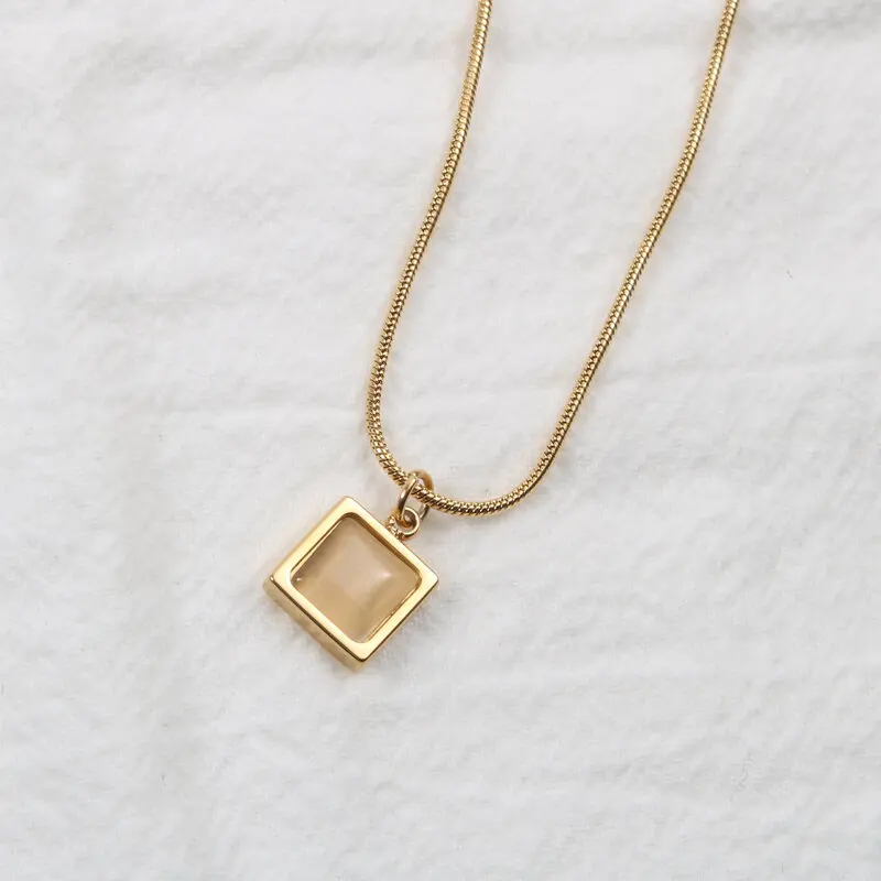 

Joolim Jewelry 18K Gold Plated Square Moonstone Pendant Necklace Stainless Steel Jewelry Wholesale