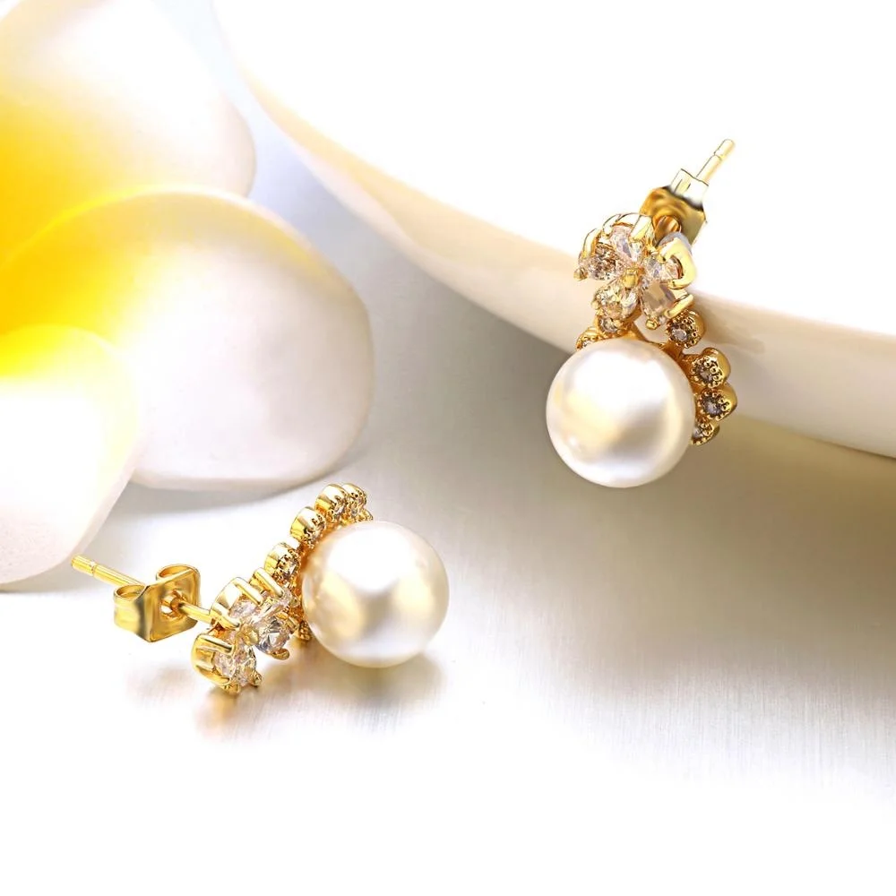 

Trendy Flower Shape 3A+ Cubic Zirconia Pearl Drop Earrings