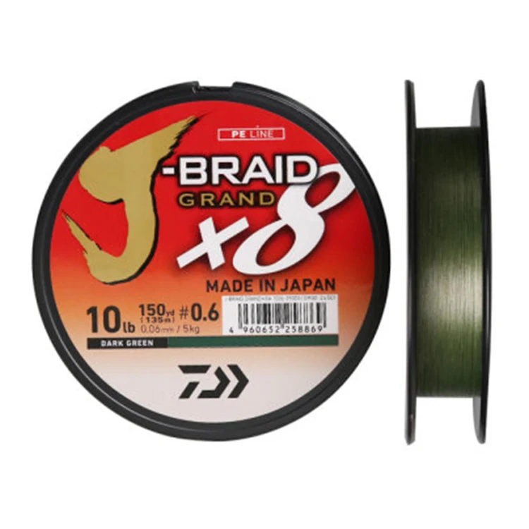 DAIWA J-BRAID 8 GRAND Green PE line Strong strength Multifilament line PE 8 strand braided fishing line, Multicolor/bright green