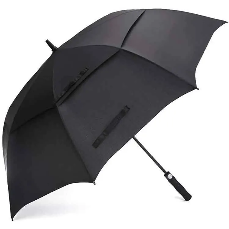 

2021 Promotional Auto Open Double Layer Large Black Straight Custom Windproof Golf Umbrella, As shown or oem